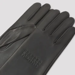 Graue Leder-Logo-Handschuhe