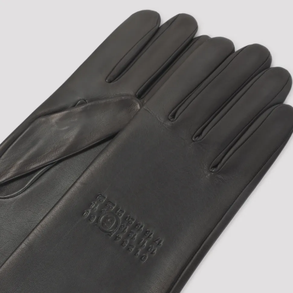 Graue Leder-Logo-Handschuhe