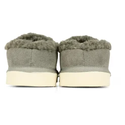 Graue Wildleder Mules mit Kunstfell