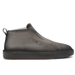 Graue Wildleder-Sneakers mit orangefarbenem Akzent