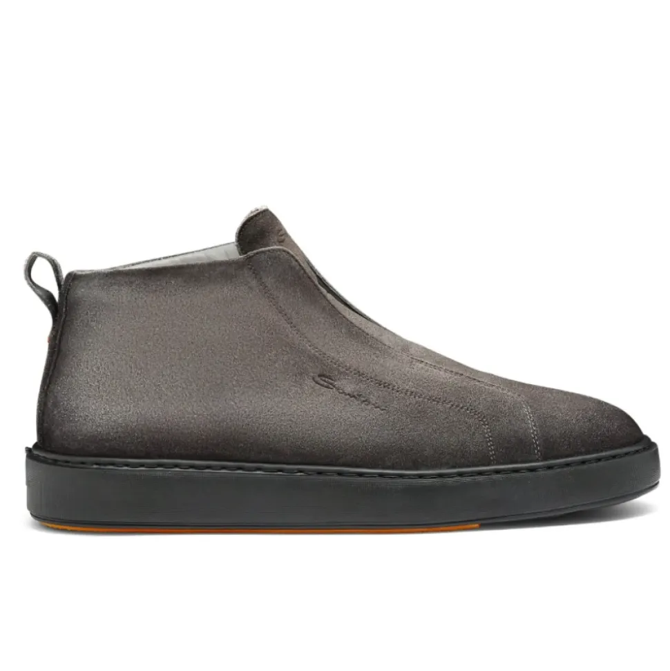 Graue Wildleder-Sneakers mit orangefarbenem Akzent