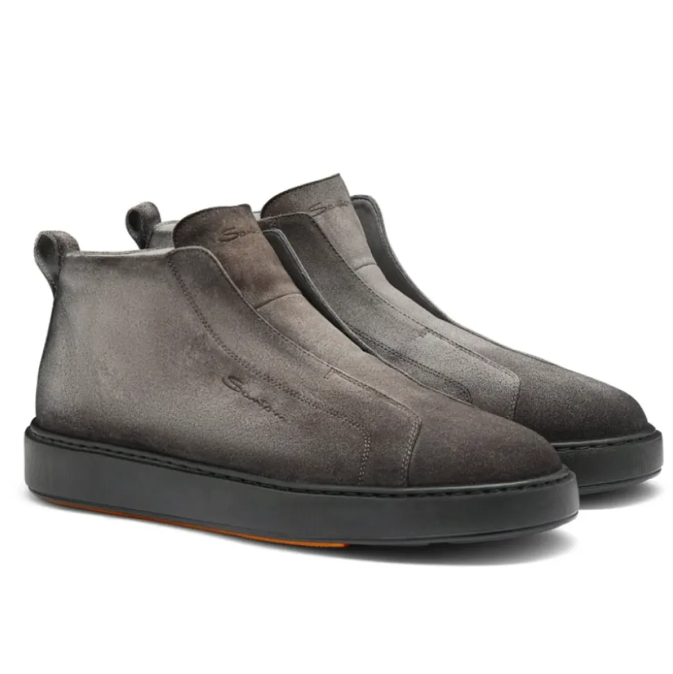 Graue Wildleder-Sneakers mit orangefarbenem Akzent