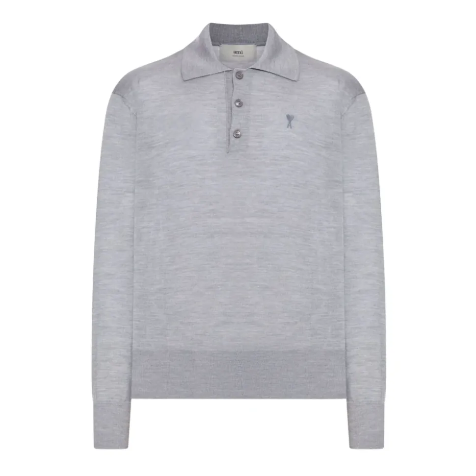 Graue Wollpolo mit Besticktem Detail