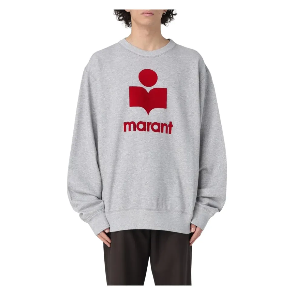 Grauer Baumwoll-Sweatshirt mit gesticktem Logo