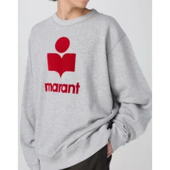 Grauer Baumwoll-Sweatshirt mit gesticktem Logo