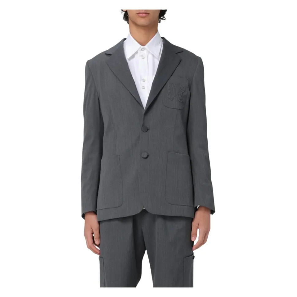 Grauer Bestickter Blazer für Männer