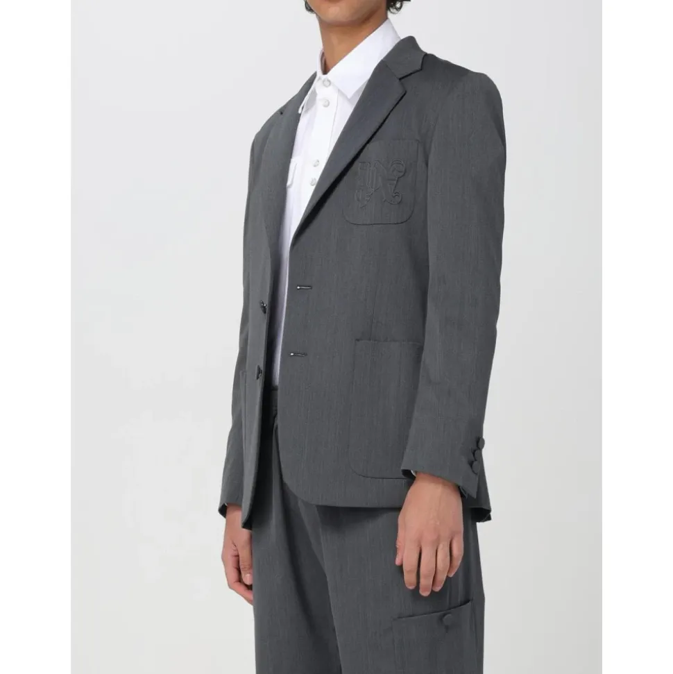 Grauer Bestickter Blazer für Männer