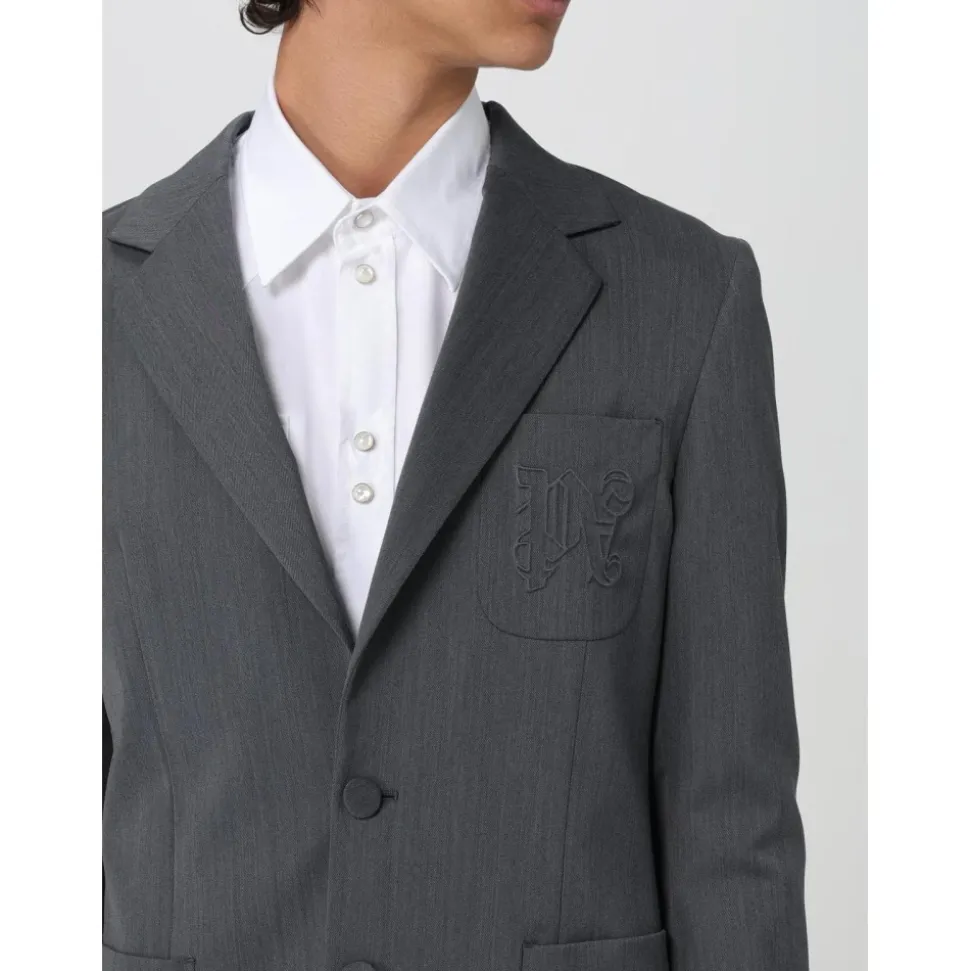 Grauer Bestickter Blazer für Männer