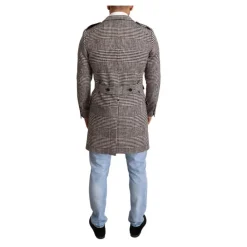 Grauer karierte Trenchcoat mit Taschen