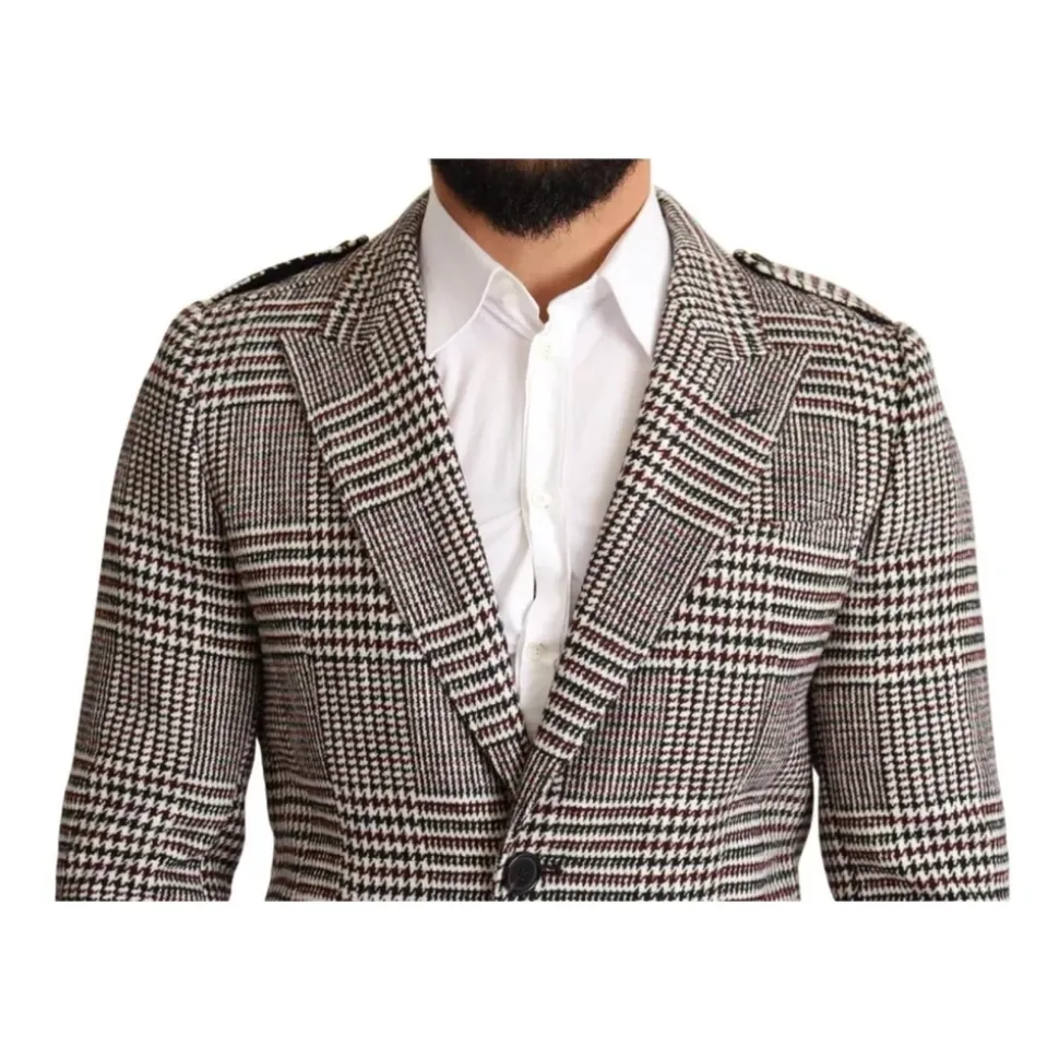 Grauer karierte Trenchcoat mit Taschen
