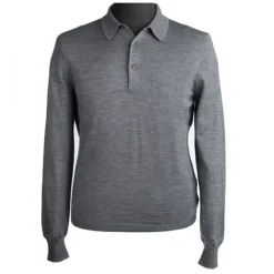 Grauer Polo Pullover Gerippte Details