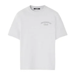 Graues Logo-Detail Rundhals T-Shirt