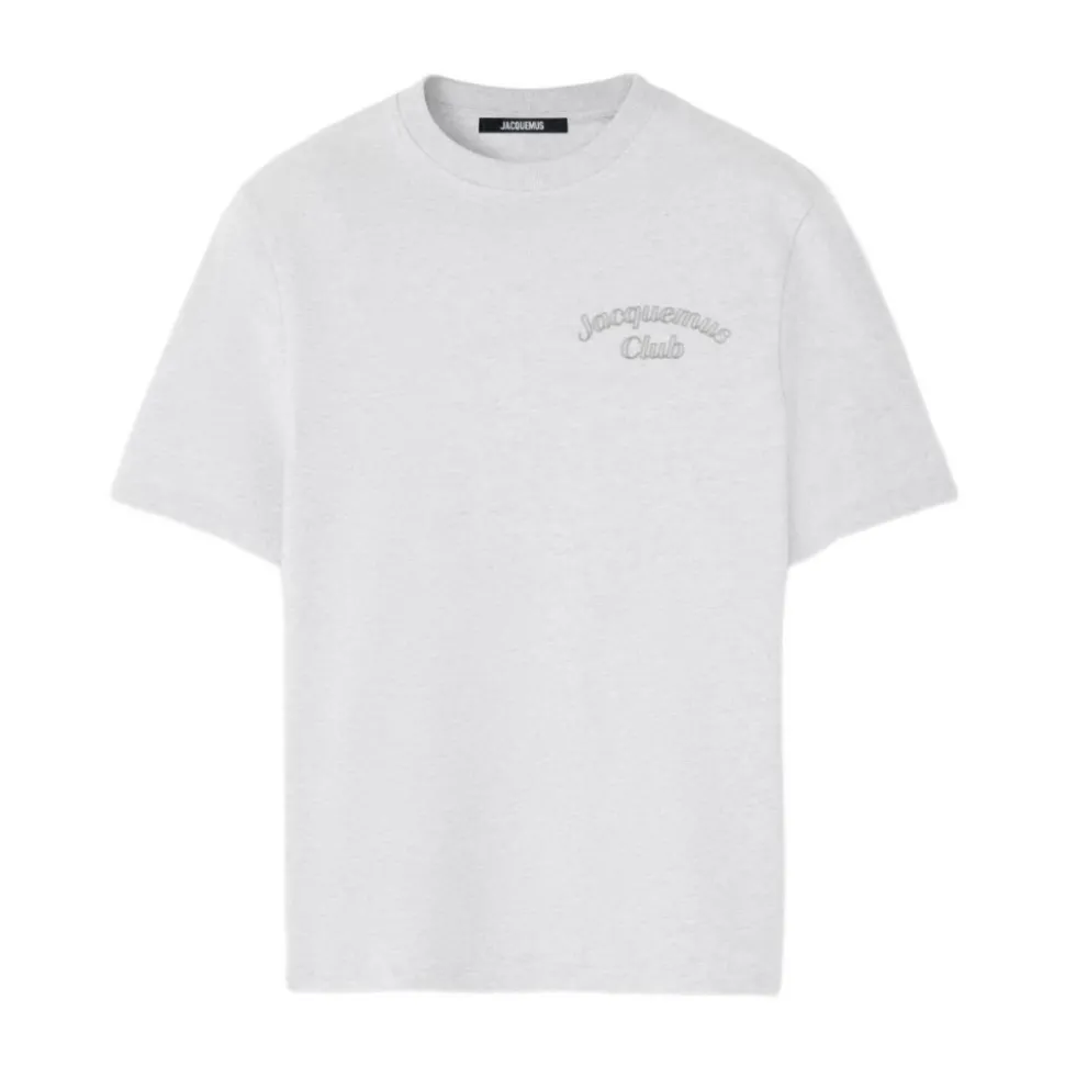 Graues Logo-Detail Rundhals T-Shirt