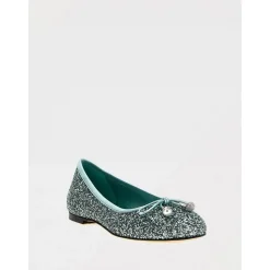 Grüne Ballerinas mit Glitzer und Schleifendetail