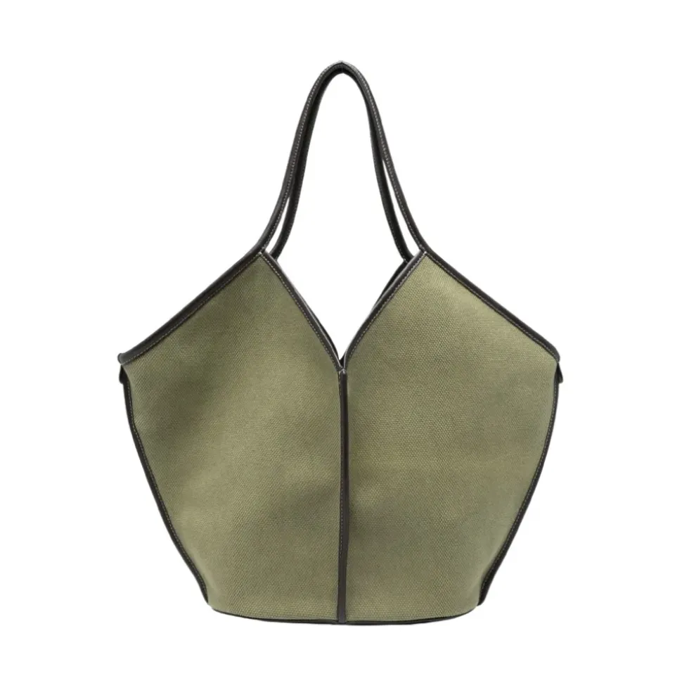 Grüne Canvas-Tasche mit Kalbsleder