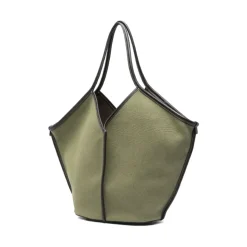 Grüne Canvas-Tasche mit Kalbsleder
