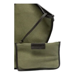 Grüne Canvas-Tasche mit Kalbsleder