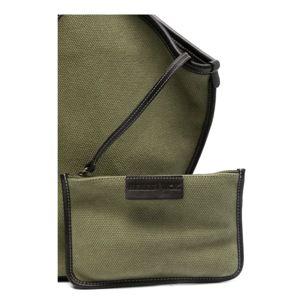 Grüne Canvas-Tasche mit Kalbsleder