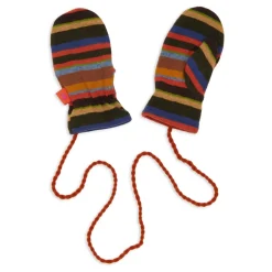 Grüne Fleece-Handschuhe für Kinder mit mehrfarbigen Streifen