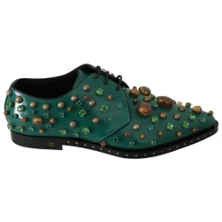 Grüne Lederkristallkleid Broque Schuhe