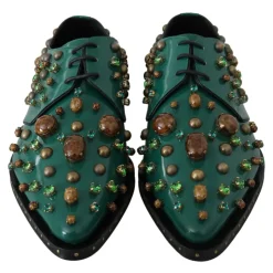 Grüne Lederkristallkleid Broque Schuhe