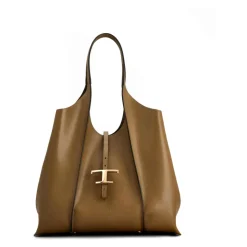 Grüne Leder-Shoppingtasche mit T-Anhänger