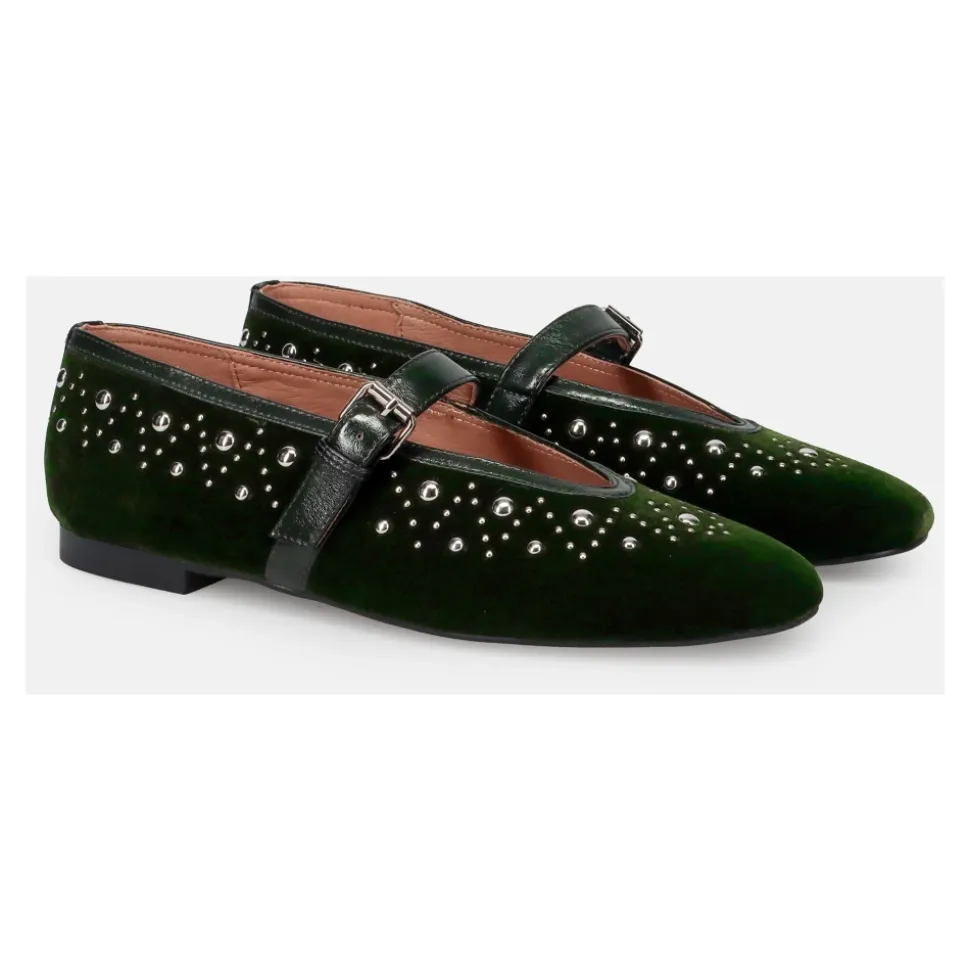Grüne Samt Mary Jane Schuhe