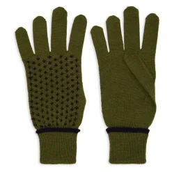 Grüne Wollhandschuhe mit Lilienmotiv