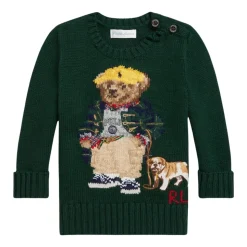 Grüner Baumwollpullover Polo Bear Stickerei