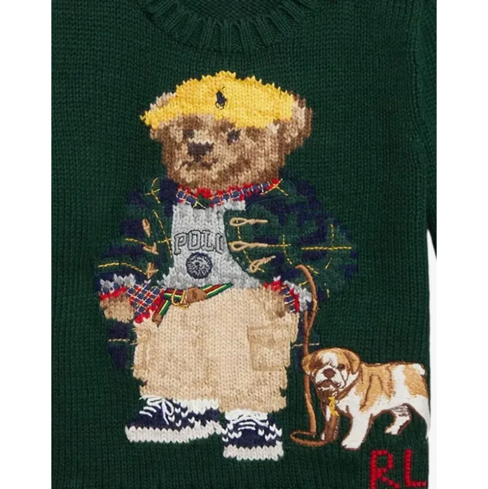 Grüner Baumwollpullover Polo Bear Stickerei
