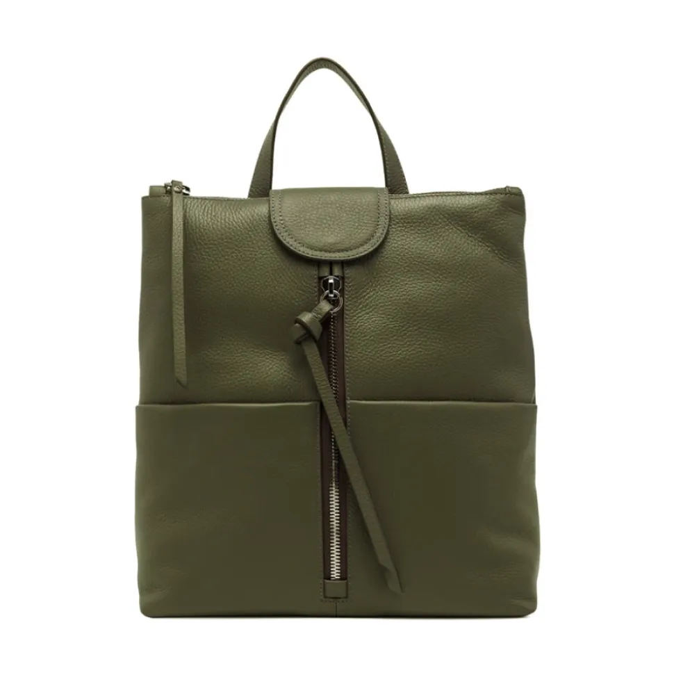 Grüner Leder-Rucksack mit Fronttaschen