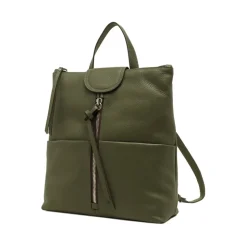 Grüner Leder-Rucksack mit Fronttaschen