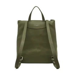 Grüner Leder-Rucksack mit Fronttaschen