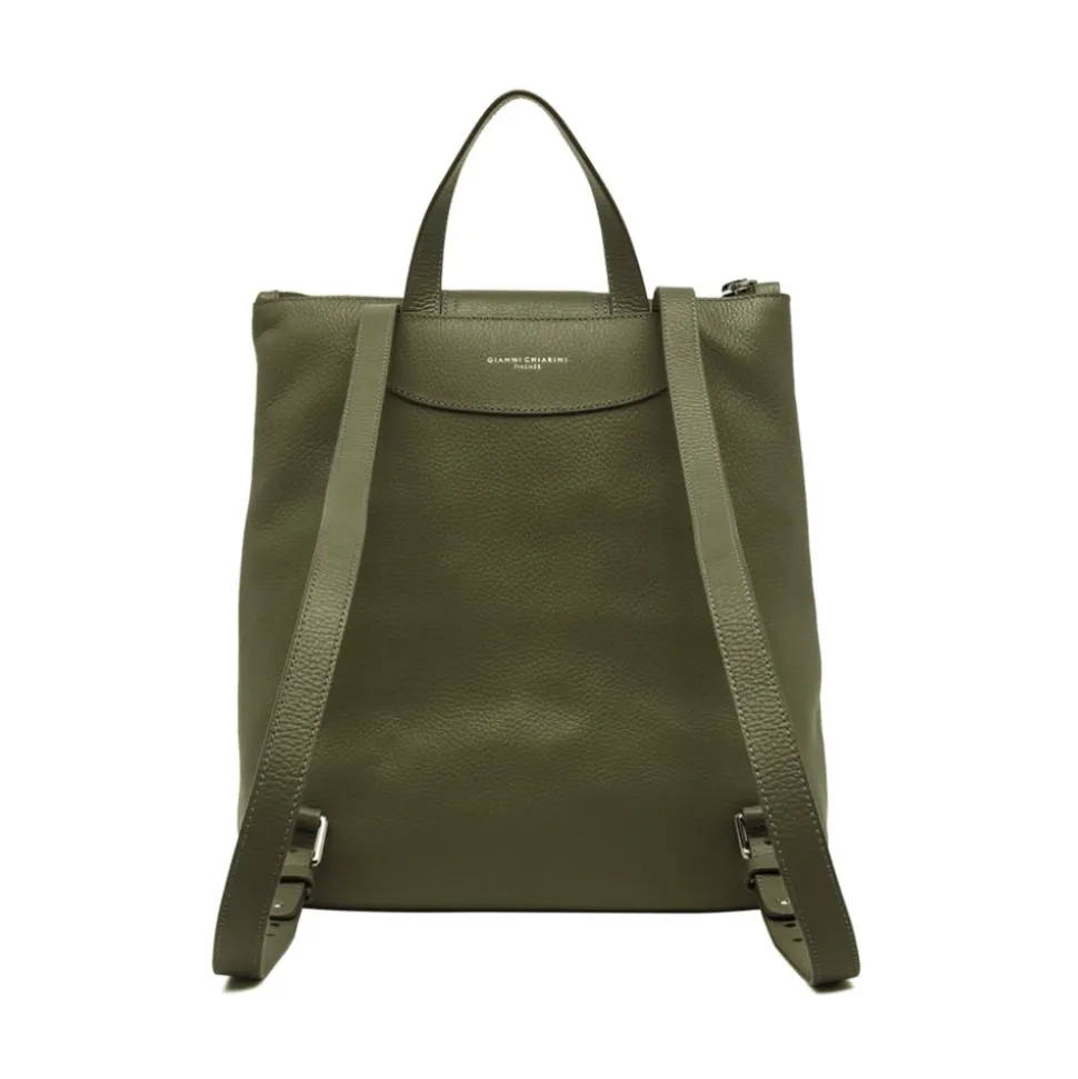 Grüner Leder-Rucksack mit Fronttaschen