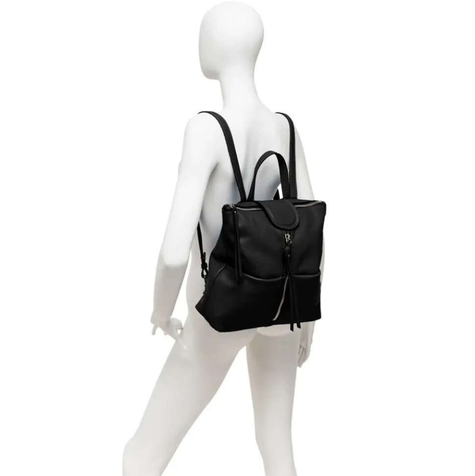 Grüner Leder-Rucksack mit Fronttaschen