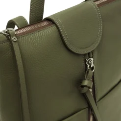 Grüner Leder-Rucksack mit Fronttaschen