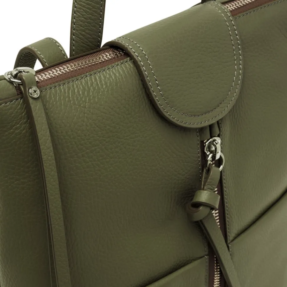Grüner Leder-Rucksack mit Fronttaschen