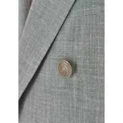 Grünes Leinenmischkleid mit Doppelreiher