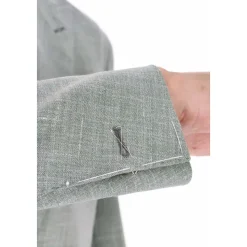 Grünes Leinenmischkleid mit Doppelreiher