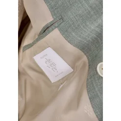 Grünes Leinenmischkleid mit Doppelreiher