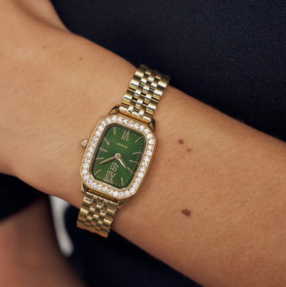 Grünes Sunray-Zifferblatt Edelstahl-Uhr