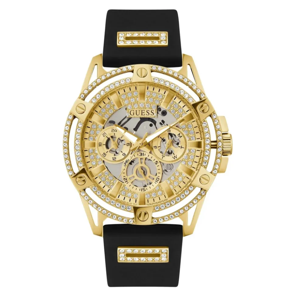 Guess Herren Multifunkion Armbanduhr King schwarz, gold 48 mm GW0537G2