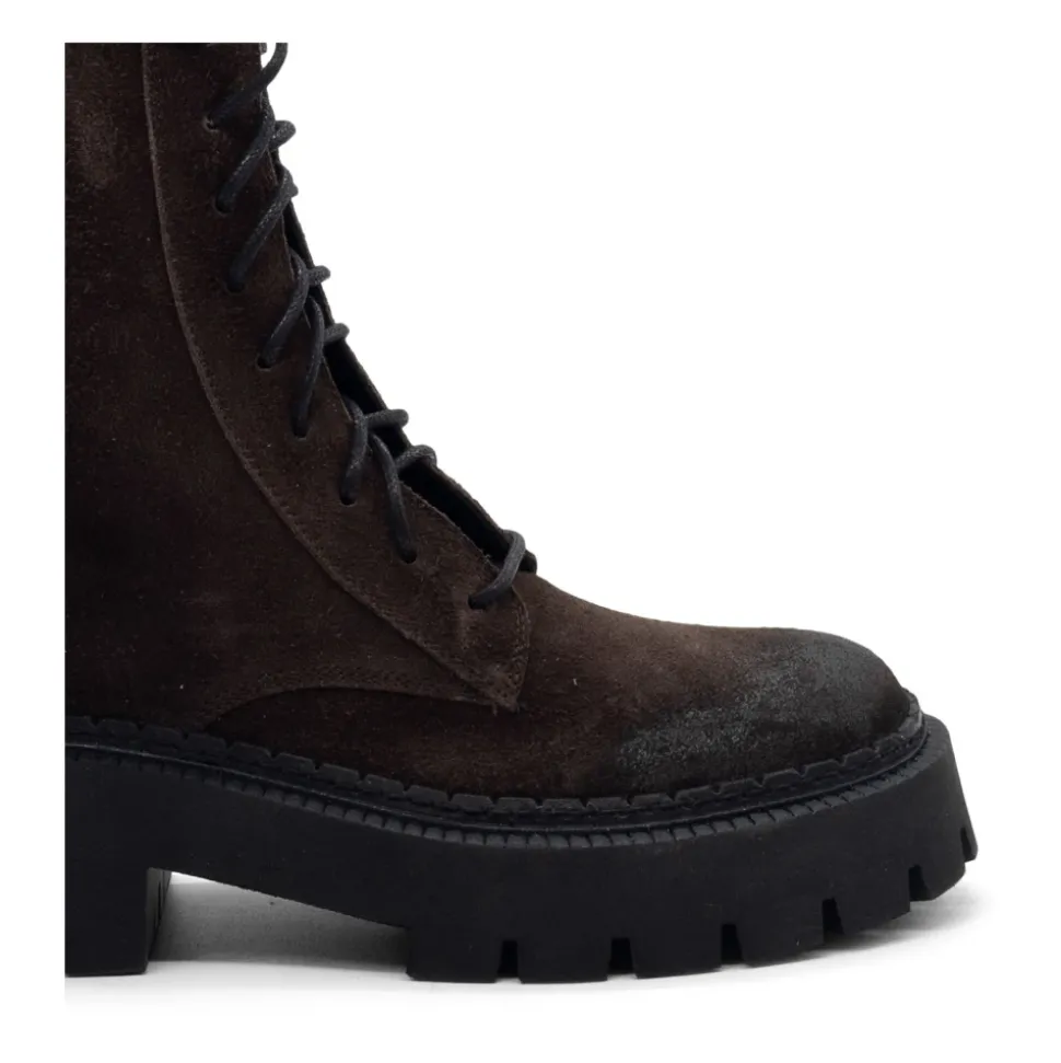 H04 Bob – Dunkelbrauner Schnür-Boot aus Vintage-Kalbsvelours