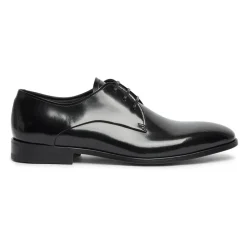 Handgefertigte schwarze Derby Schnürschuhe aus Leder