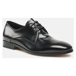 Handgefertigte schwarze Derby Schnürschuhe aus Leder