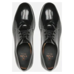 Handgefertigte schwarze Derby Schnürschuhe aus Leder