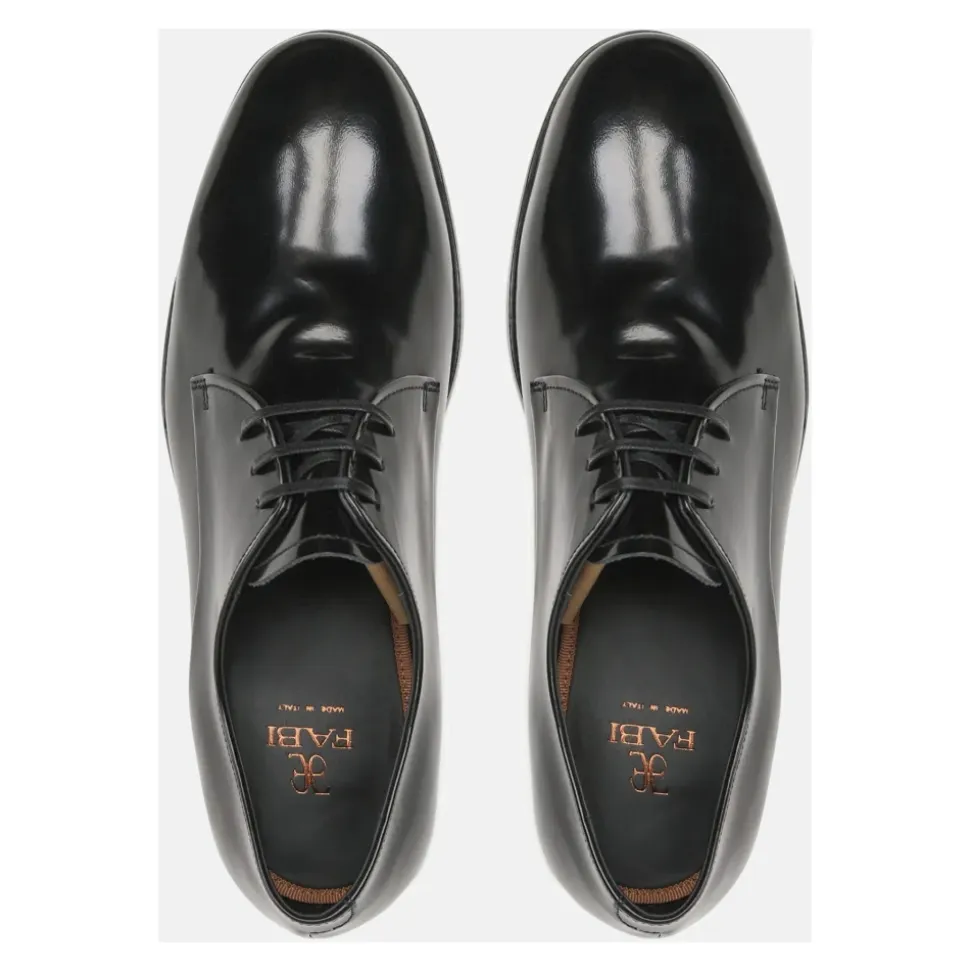 Handgefertigte schwarze Derby Schnürschuhe aus Leder