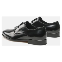 Handgefertigte schwarze Derby Schnürschuhe aus Leder