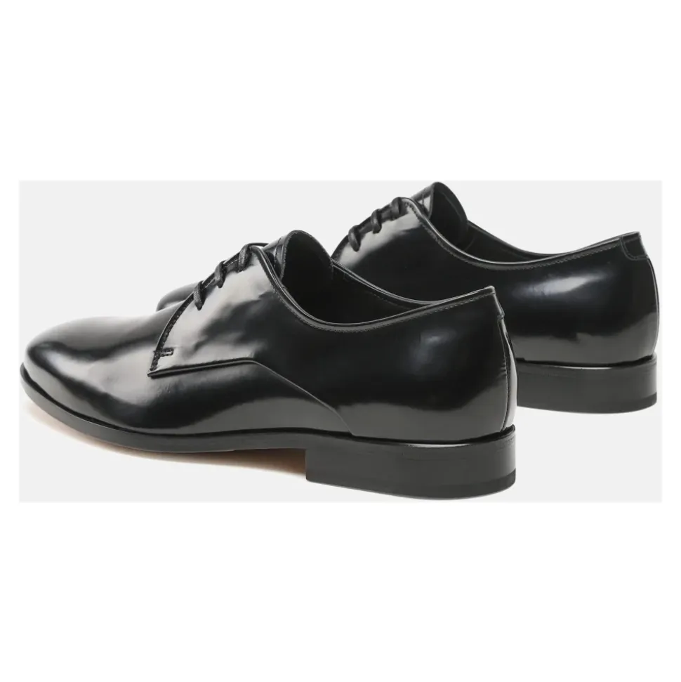 Handgefertigte schwarze Derby Schnürschuhe aus Leder