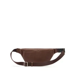 Haselnussleder Bauchtasche mit Kreuzstich und Metall-Logoplatte